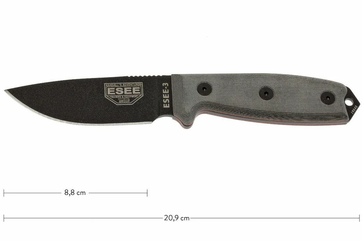 ESEE Model 3 Black Blade, Grey Handle 3P-MB-B Con Funda + Clip Y MOLLE-back 1 ESEE Model 3 Black Blade, Grey Handle 3P-MB-B Con Funda + Clip Y MOLLE-back