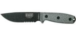 ESEE Model 4 Cuchilla Dentada, Mango Gris 4S-MB-B Con Funda Negra + Clip En MOLLE-back