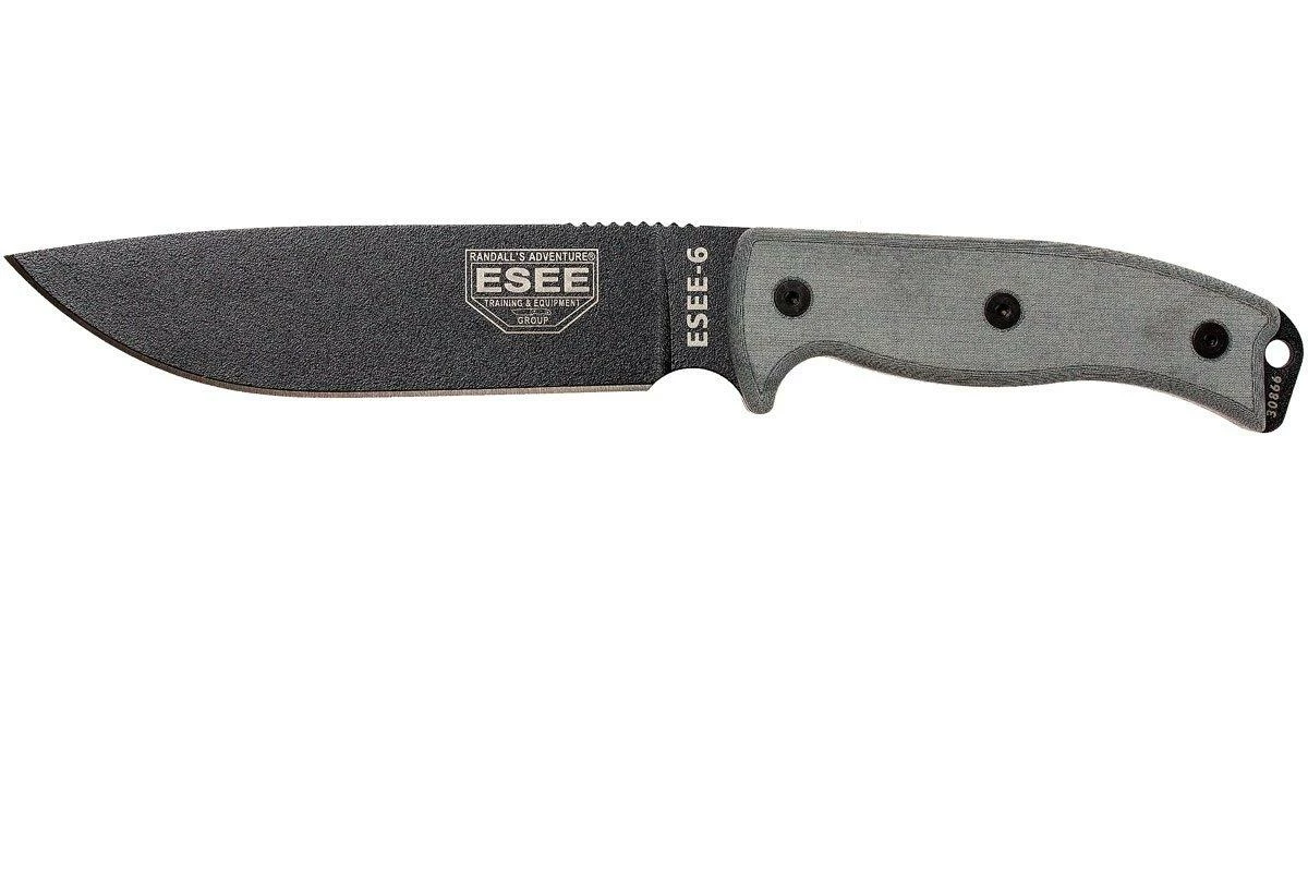 ESEE Model 6 Black Blade, Grey Handle 6P-B Con Funda Negra + Clip De Cinturón 1 ESEE Model 6 Black Blade, Grey Handle 6P-B Con Funda Negra + Clip De Cinturón