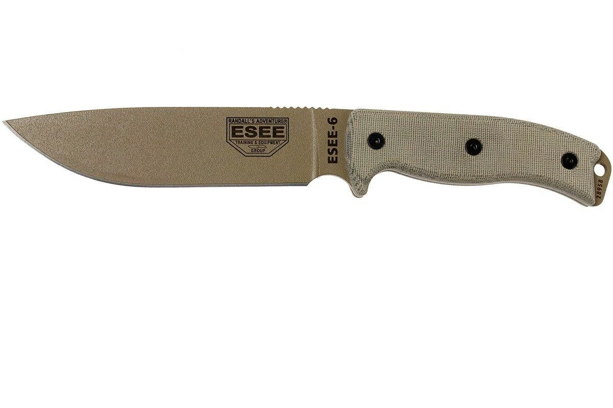 ESEE Model 6 Desert Tan Blade 6P-DE Cuchillo De Supervivencia Con Funda + Clip De Cinturón 1 ESEE Model 6 Desert Tan Blade 6P-DE Cuchillo De Supervivencia Con Funda + Clip De Cinturón