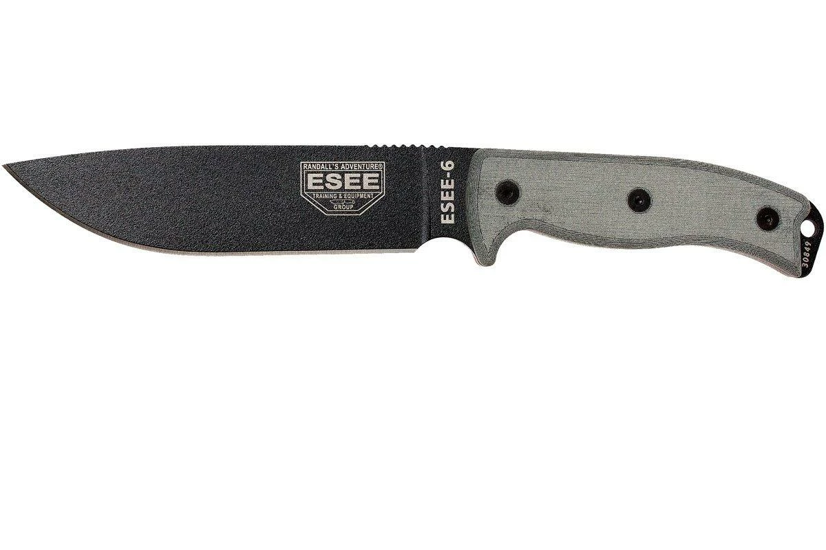 ESEE Model 6 Black Blade, Grey Handle 6P Con Funda Marrón + Clip De Cinturón 1 ESEE Model 6 Black Blade, Grey Handle 6P Con Funda Marrón + Clip De Cinturón