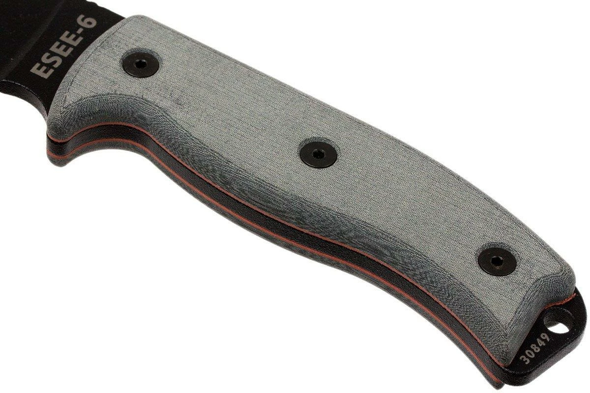 ESEE Model 6 Black Blade, Grey Handle 6P Con Funda Marrón + Clip De Cinturón 4 ESEE Model 6 Black Blade, Grey Handle 6P Con Funda Marrón + Clip De Cinturón - Imagen 4